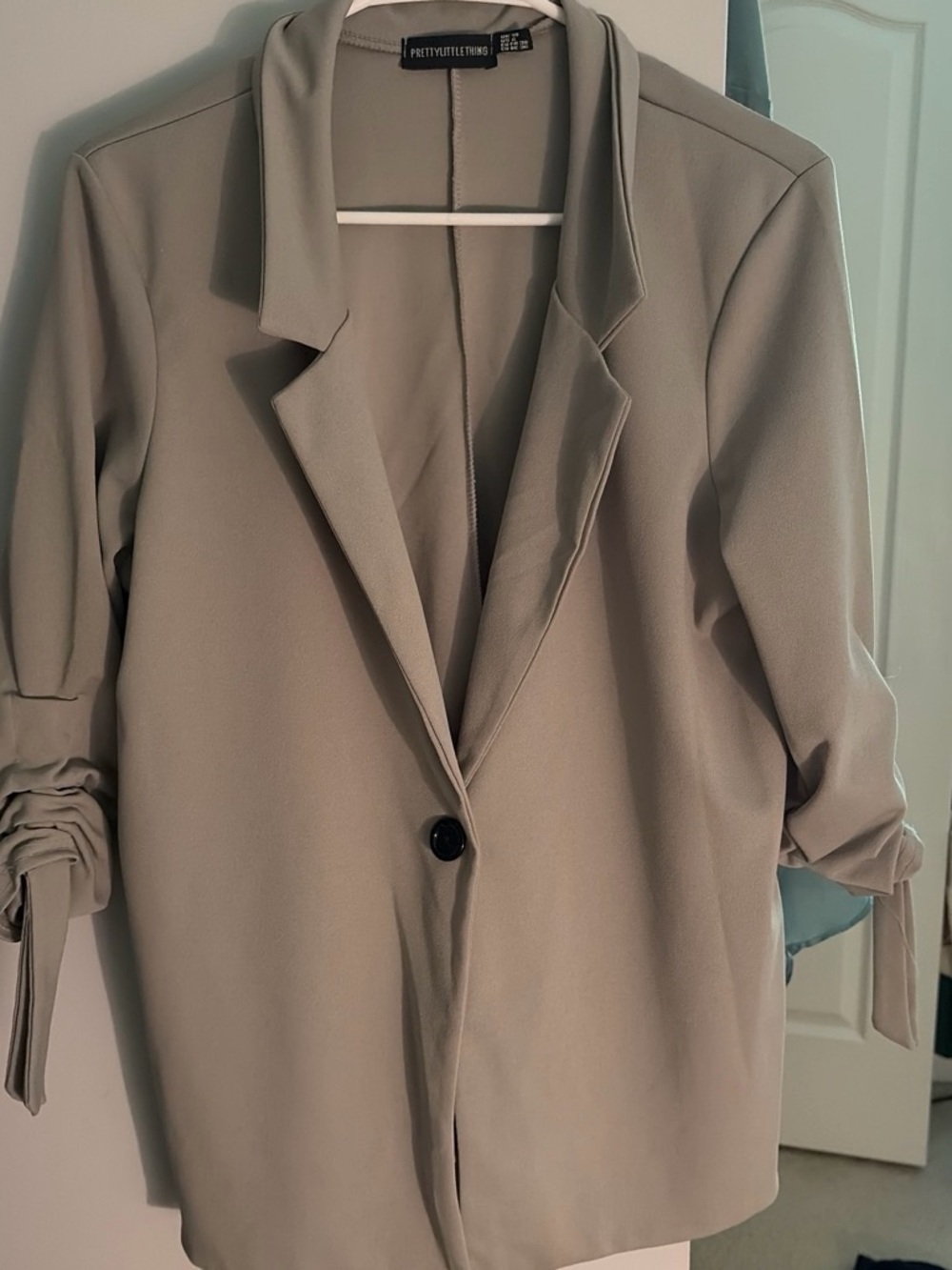 PrettyLittleThing Sage Gray Long Sleeve Top with Tie Detail